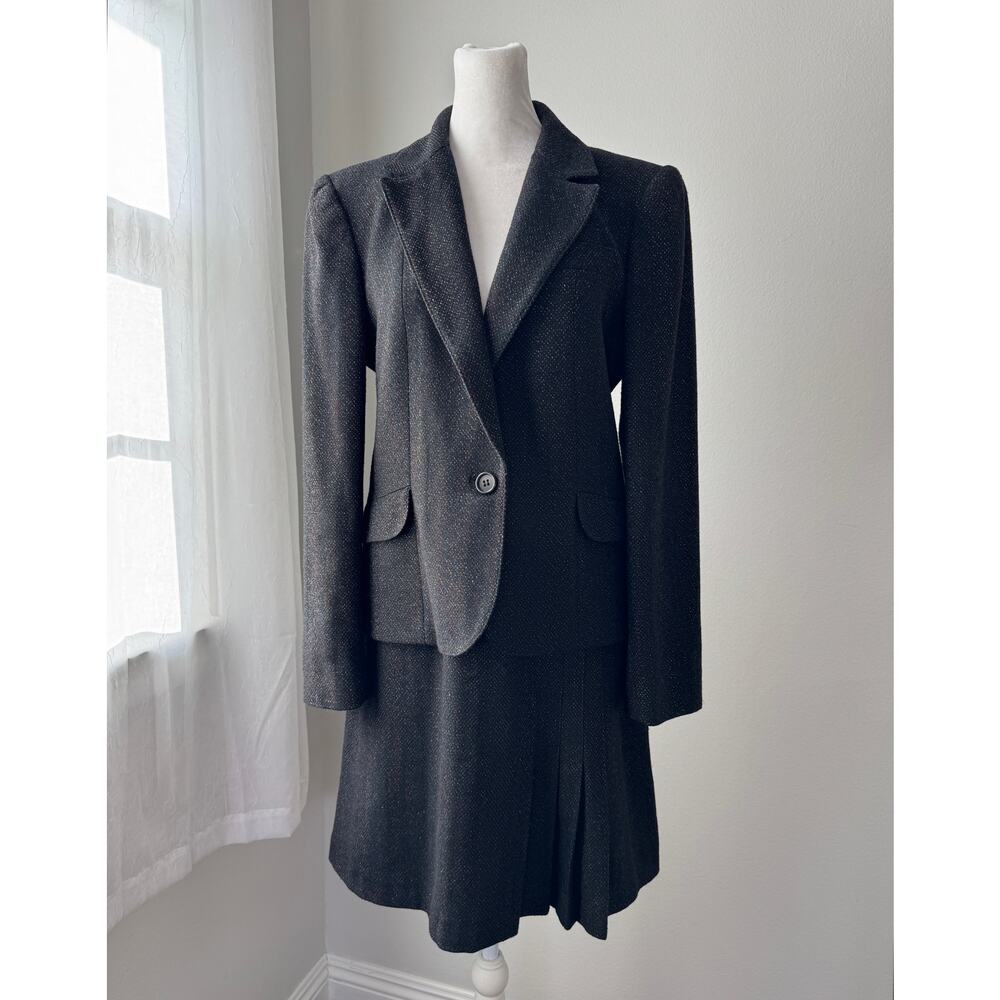 Vintage ‘90s Peabody House Black Single Breasted Blazer + Pleated Skirt Set